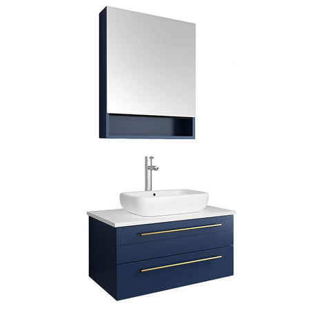 Fresca FCB6130RBL-VSL-CWH-V Fresca Lucera 30" Royal Blue Wall Hung Modern Bathroom Cabinet w/ Top & Vessel Sink