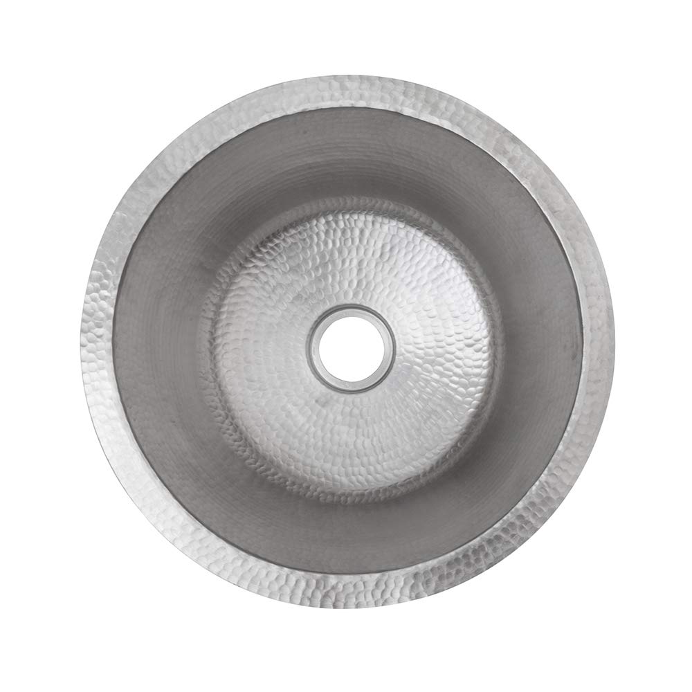 Premier Copper Products BR16EN2 16-Inch Round Hammered Copper Bar Sink in Nickel with 2-Inch Drain Size