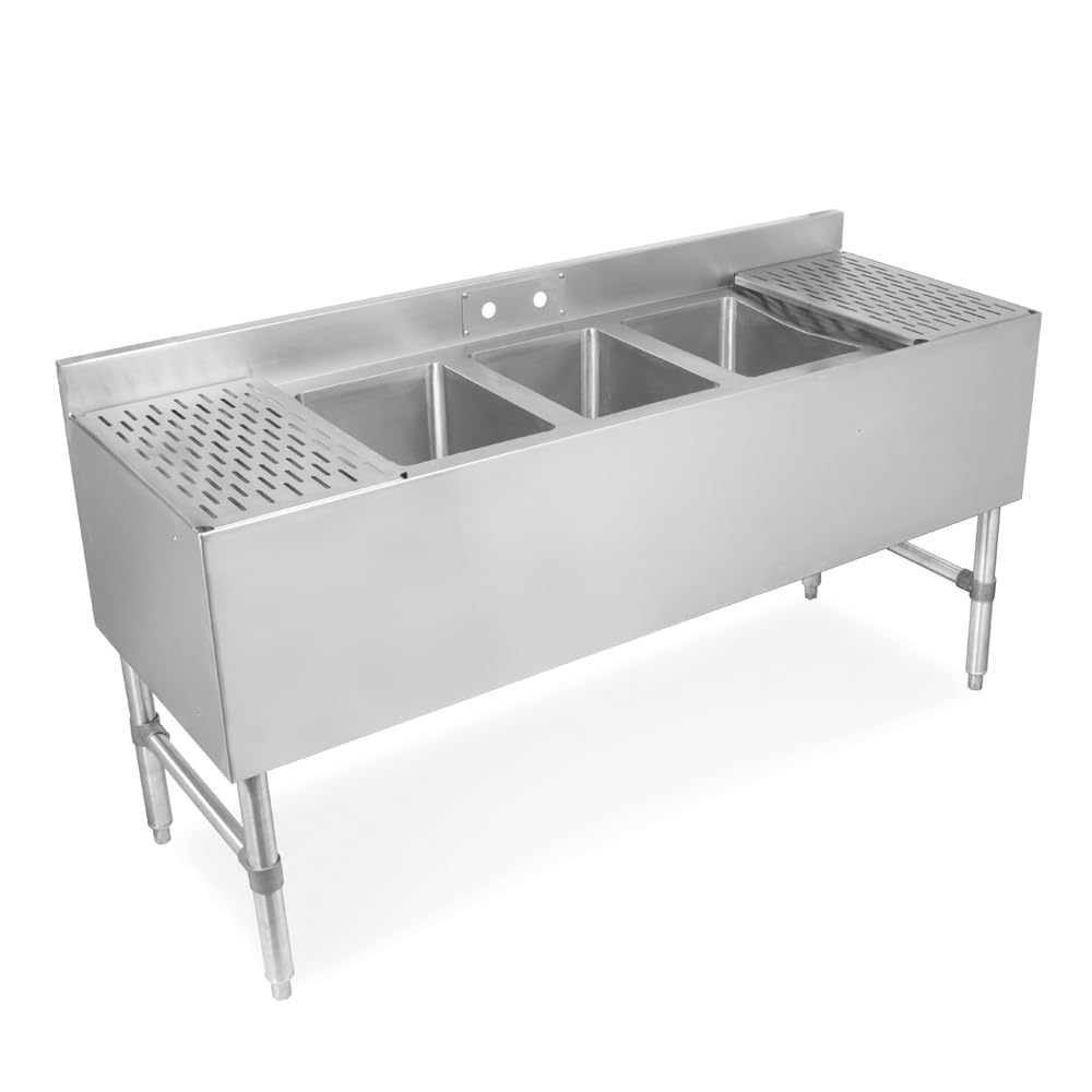 John Boos UBS3-2160-2D12 Compartment Sinks, 3-Bowl, 2 Drainboards, 10" Deep Bowls, 21" Width (Underbar)