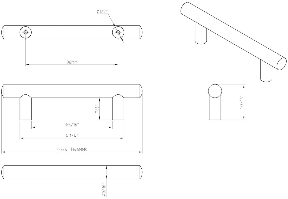 Jeffrey Alexander 146SN 96 mm Center-to-Center Satin Nickel Key West Cabinet Bar Pull