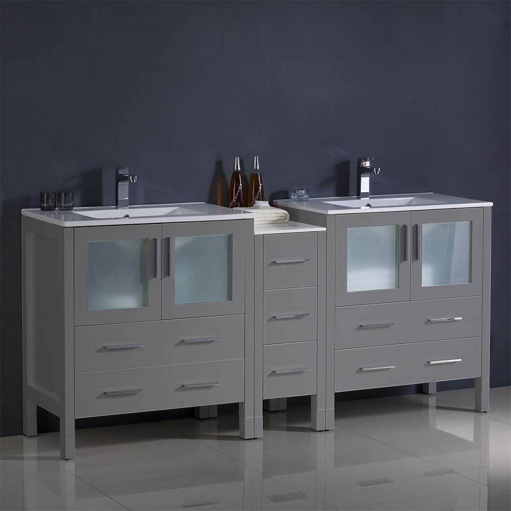 Fresca FCB62-301230GR-I Fresca Torino 72" Gray Modern Double Sink Bathroom Cabinets w/ Integrated Sinks