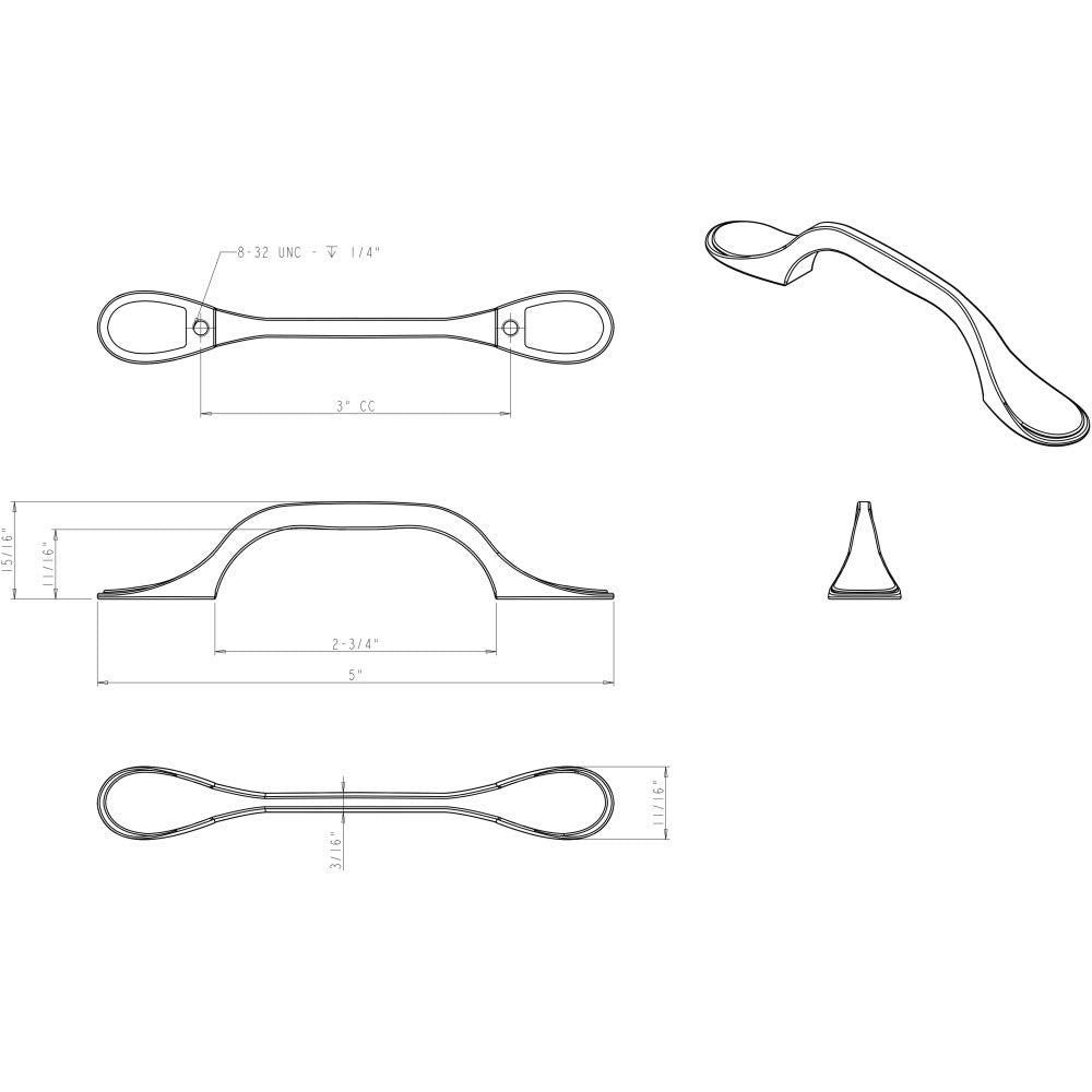 Elements 254-3MB 3" Center-to-Center Matte Black Kenner Cabinet Pull