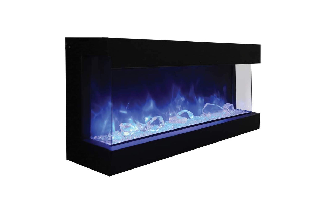 Amantii 60-TRV-SLIM Trv View Slim Smart Electric - 60" Indoor / Outdoor WiFi Enabled 3 Sided Fireplace Featuring a depth of 10 5/8", MultiFunction Remote Control, Multi Speed Flame Motor, and a 10 piece Birch Log Set