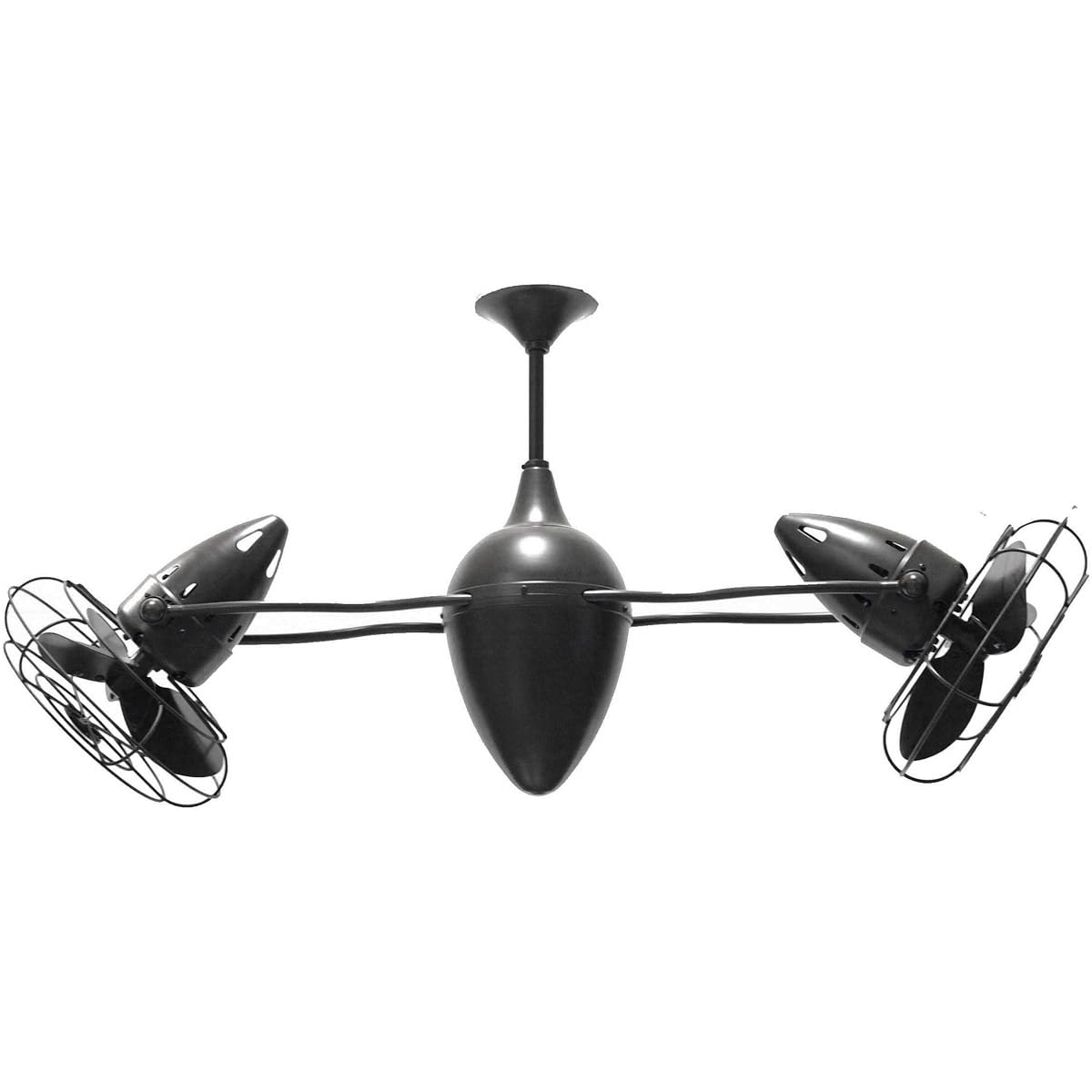 Matthews Fan AR-BK-MTL Ar Ruthiane 360° dual headed rotational ceiling fan in Matte Black finish with metal blades.