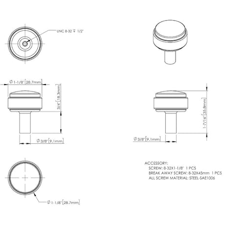 Jeffrey Alexander 775SN 1-1/8" Diameter Satin Nickel Carmen Cabinet Knob