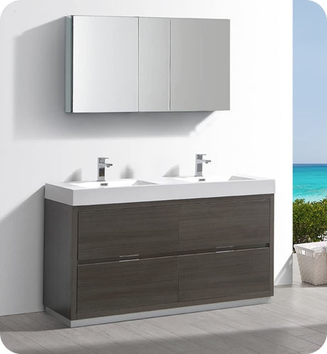 Fresca FVN8460GO-D Fresca Valencia 60" Gray Oak Free Standing Double Sink Modern Bathroom Vanity w/ Medicine Cabinet