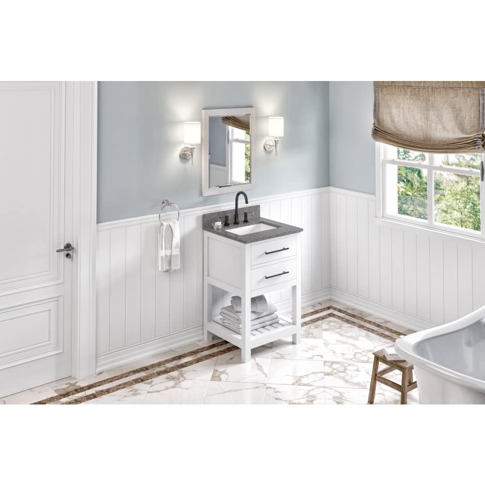 Jeffrey Alexander VKITWAV24WHBOR 24" White Wavecrest Vanity, Boulder Cultured Marble Vanity Top, undermount rectangle bowl