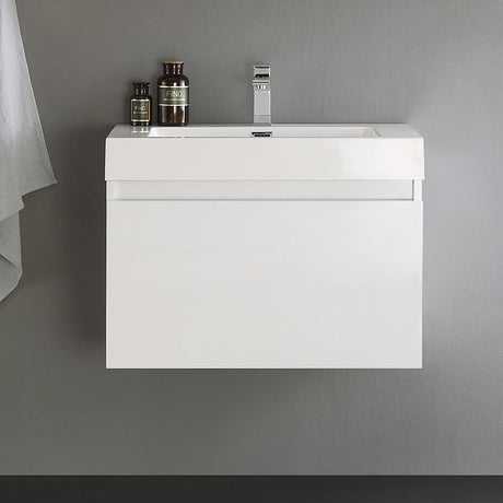 Fresca FCB8007WH-I Fresca Mezzo 30" White Wall Hung Modern Bathroom Cabinet w/ Integrated Sink