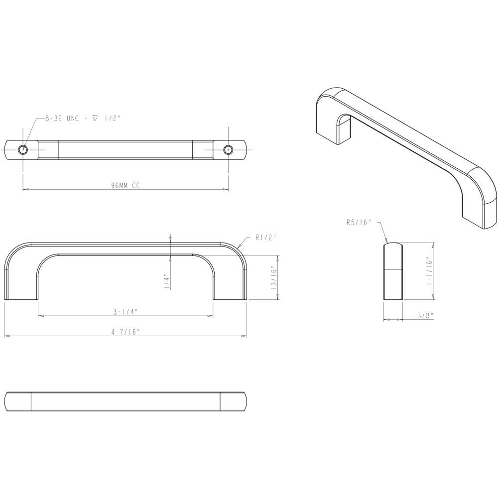Jeffrey Alexander 264-96MB 96 mm Center-to-Center Matte Black Alvar Cabinet Pull