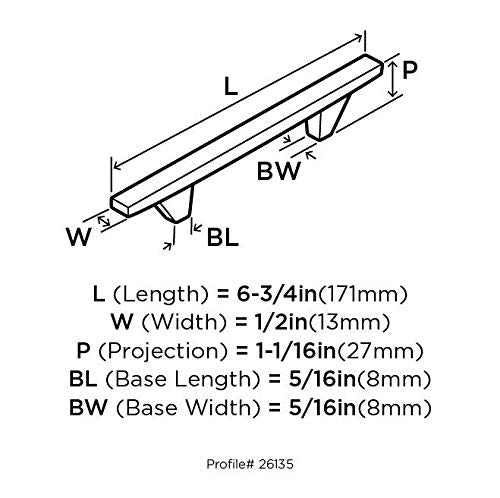 Amerock Cabinet Pull Satin Nickel 3-3/4 inch (96 mm) Center to Center Sleek 1 Pack Drawer Pull Drawer Handle Cabinet Hardware
