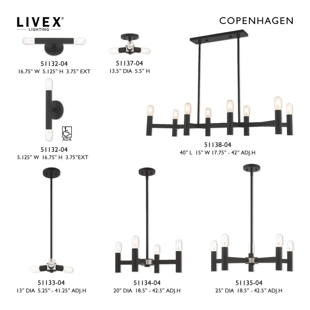 Livex Lighting 51138-91 Copenhagen - Eight Light Linear Chandelier, Brushed Nickel Finish