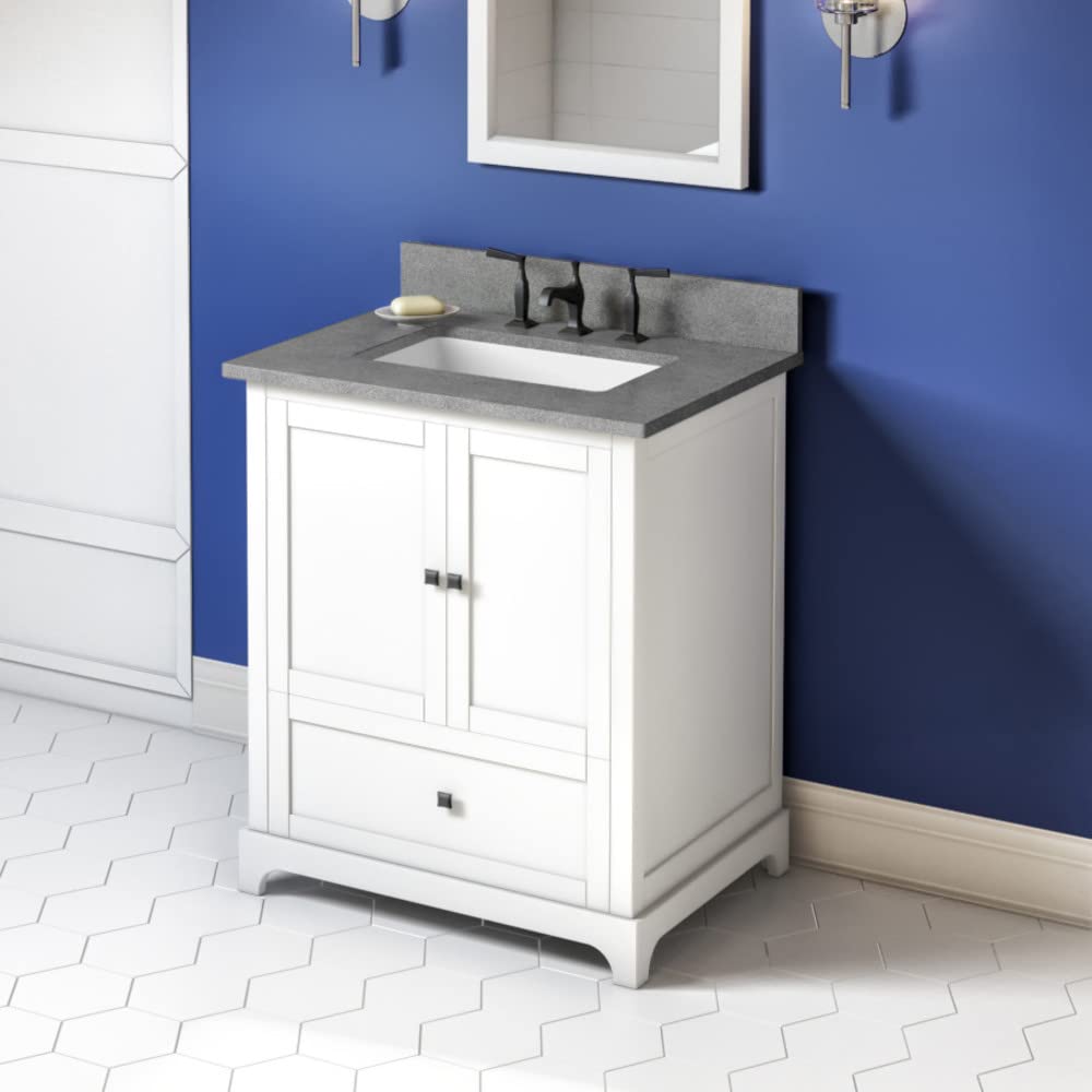 Jeffrey Alexander VKITADD30WHSGR 30" White Addington Vanity, Steel Grey Cultured Marble Vanity Top, undermount rectangle bowl