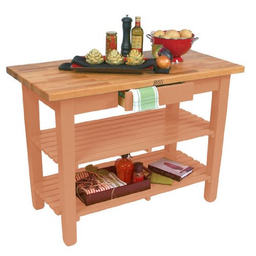 John Boos OC4825-D-2S-CR Oak Table Block with 2 Shelves & Drawer, 48" W x 25" D 35" H, Cherry Stain