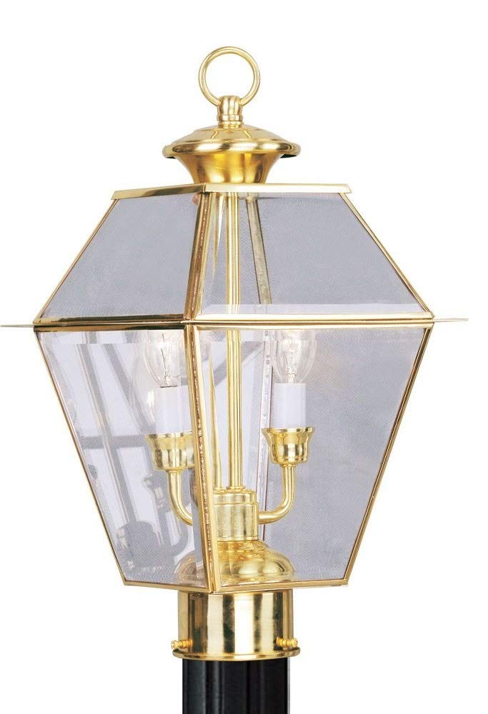 Livex Lighting 2284-02 Outdoor Post with Clear Beveled Glass Shades, Polished Brass