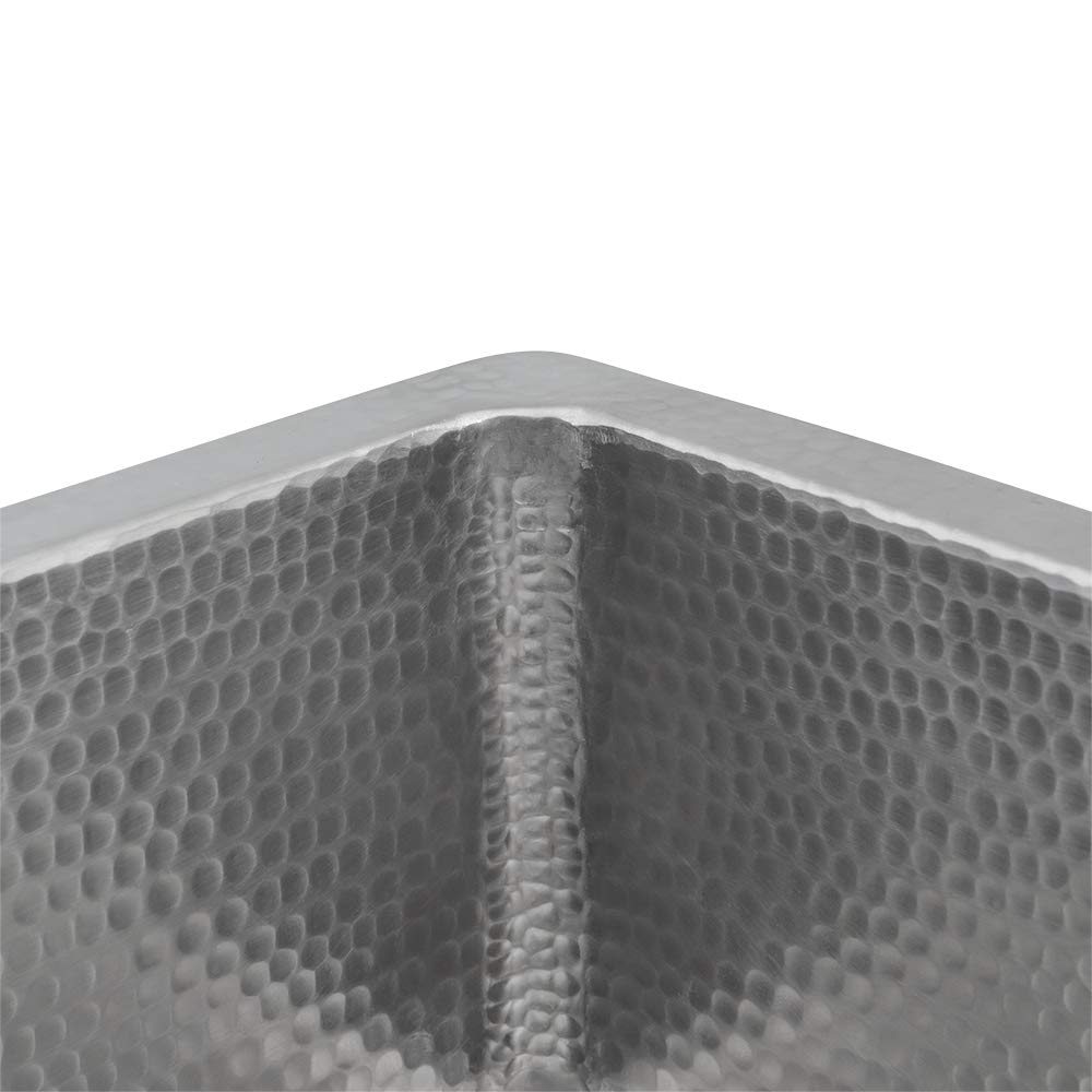 Premier Copper Products BS16EN3 16-Inch Square Hammered Copper Bar/Prep Sink in Nickel w/ 3.5-Inch Drain Opening