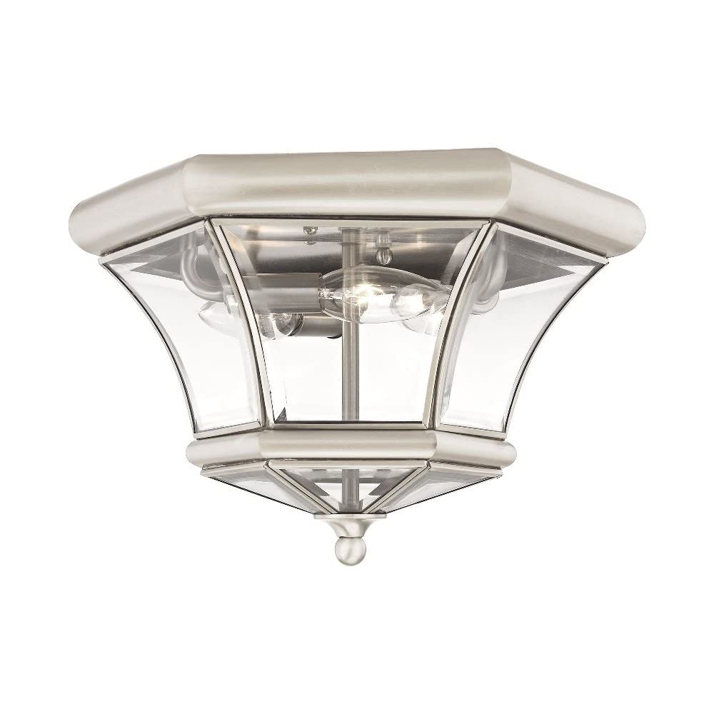 Livex Lighting 7053-07 Monterey 3 Light Outdoor/Indoor Bronze Finish Solid Brass Flush Mount with Clear Beveled Glass