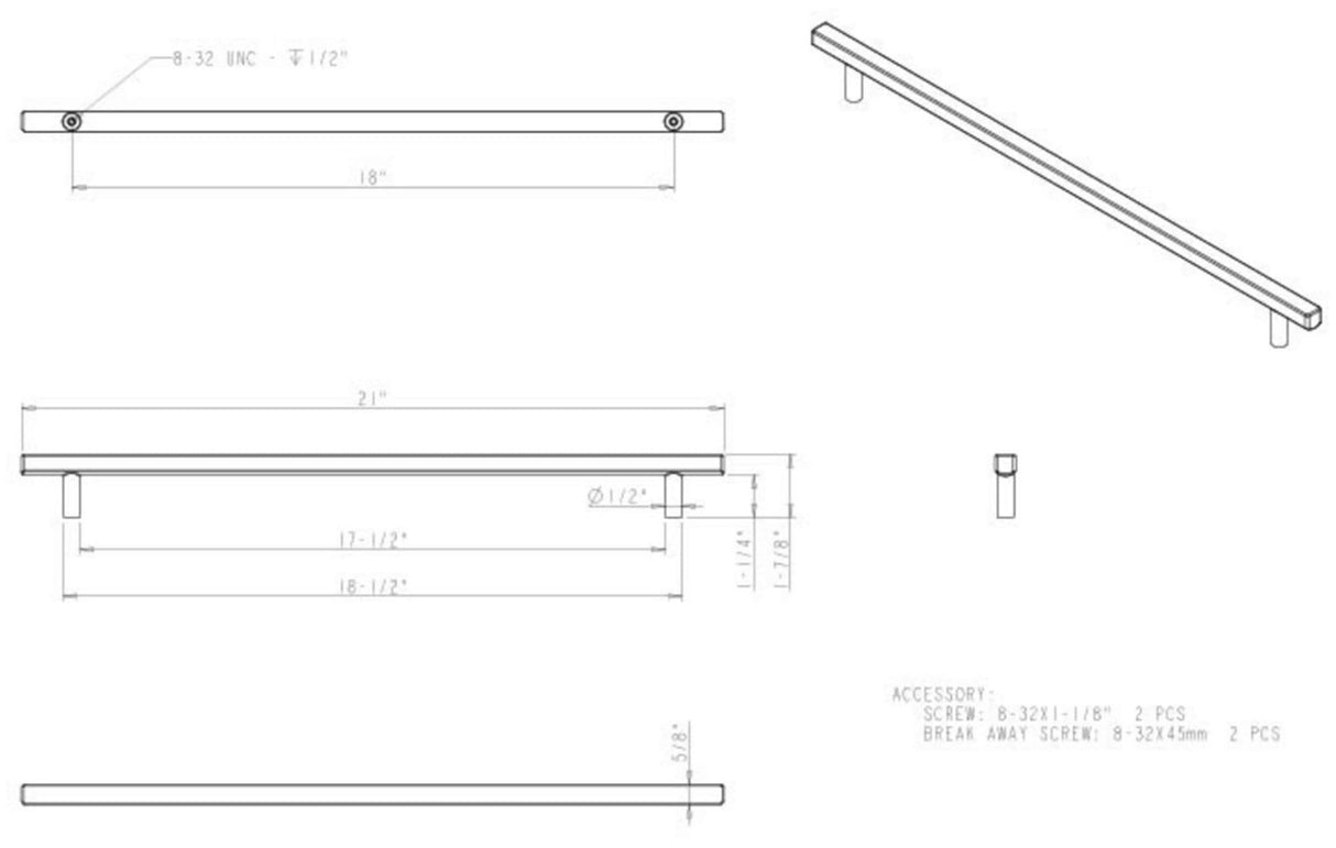 Jeffrey Alexander 845-18SBZ 18" Center-to-Center Satin Bronze Square Dominique Appliance Handle