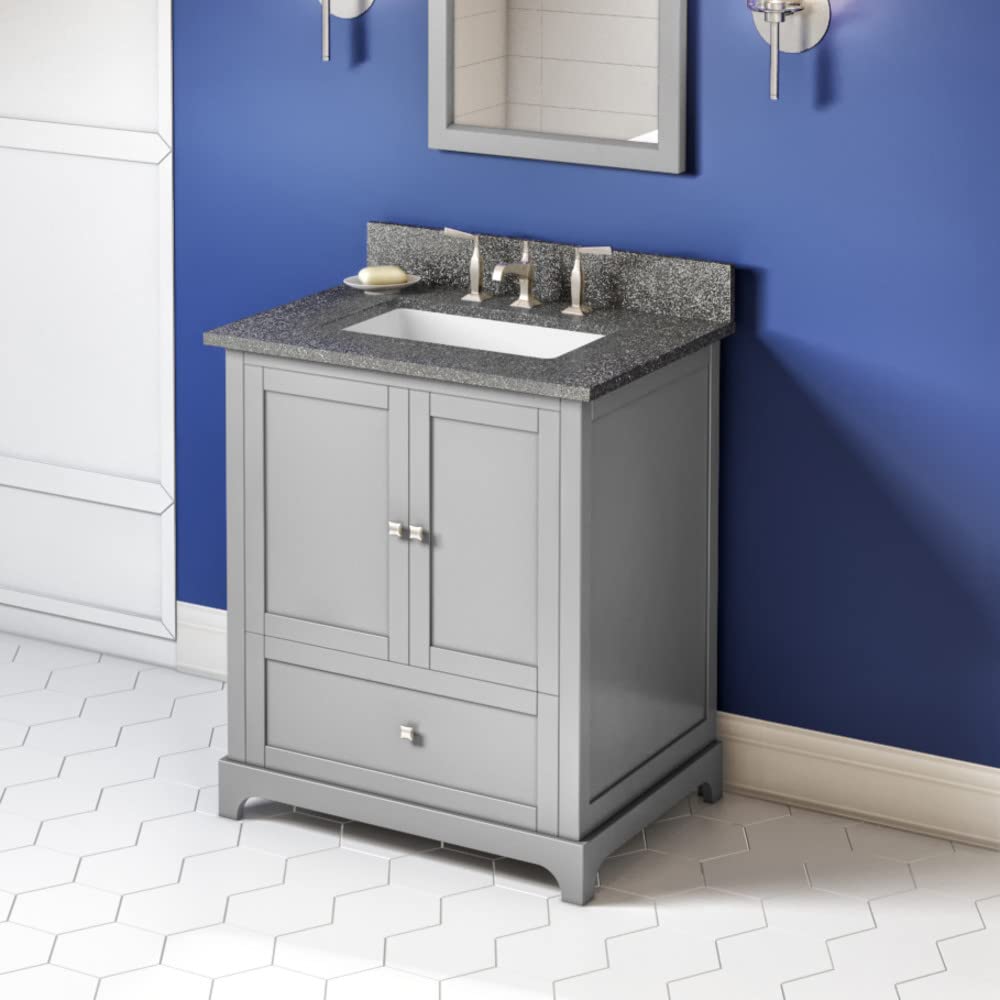 Jeffrey Alexander VKITADD30GRBOR 30" Grey Addington Vanity, Boulder Cultured Marble Vanity Top, undermount rectangle bowl