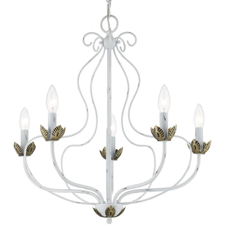 Livex Lighting 42905-60 Katarina 5 Light 23 inch Antique White with Antique Brass Accents Chandelier Ceiling Light