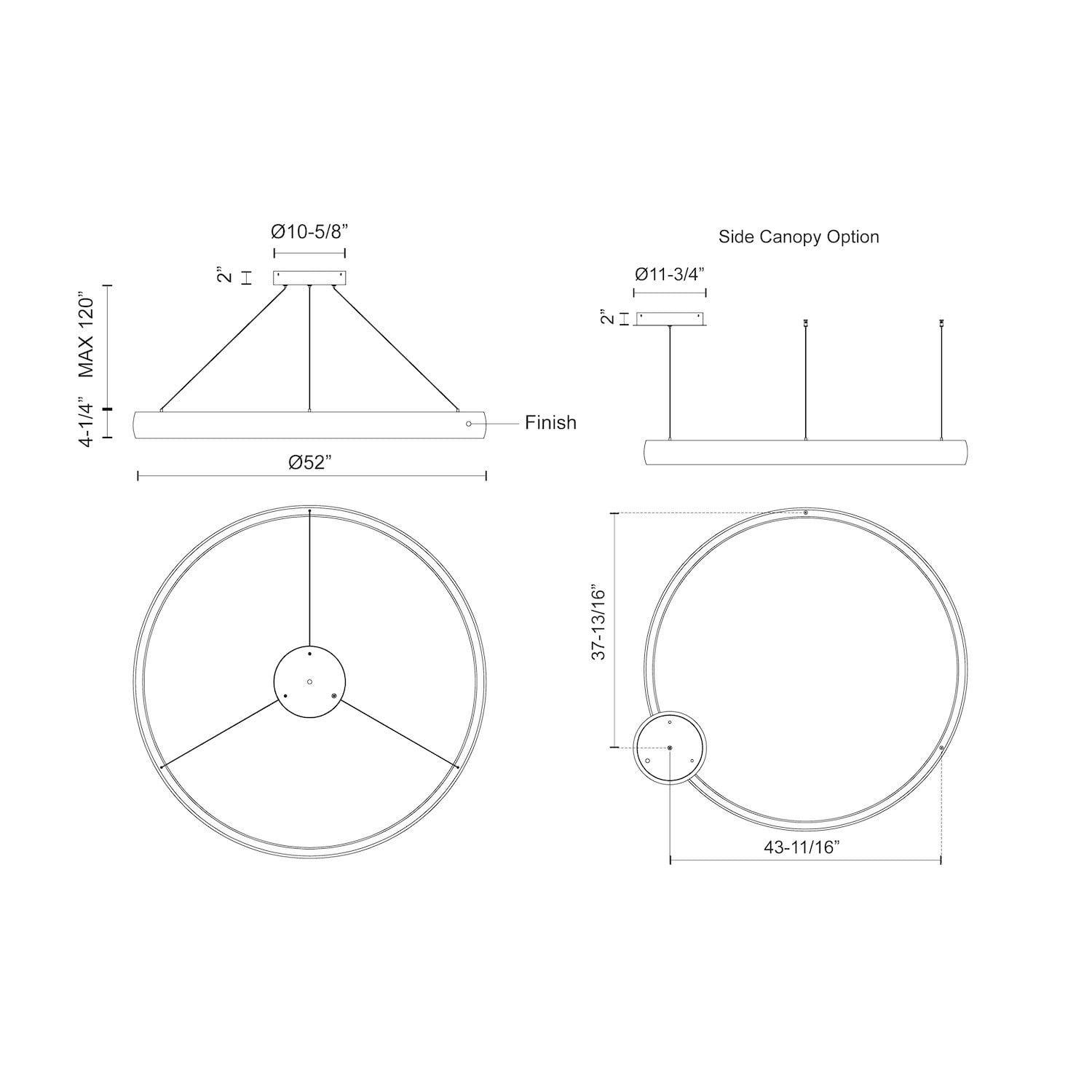 Kuzco PD22753-BK HALO 53" PD Black 120V TRIAC/ELV LED 3000K 90CRI 118W