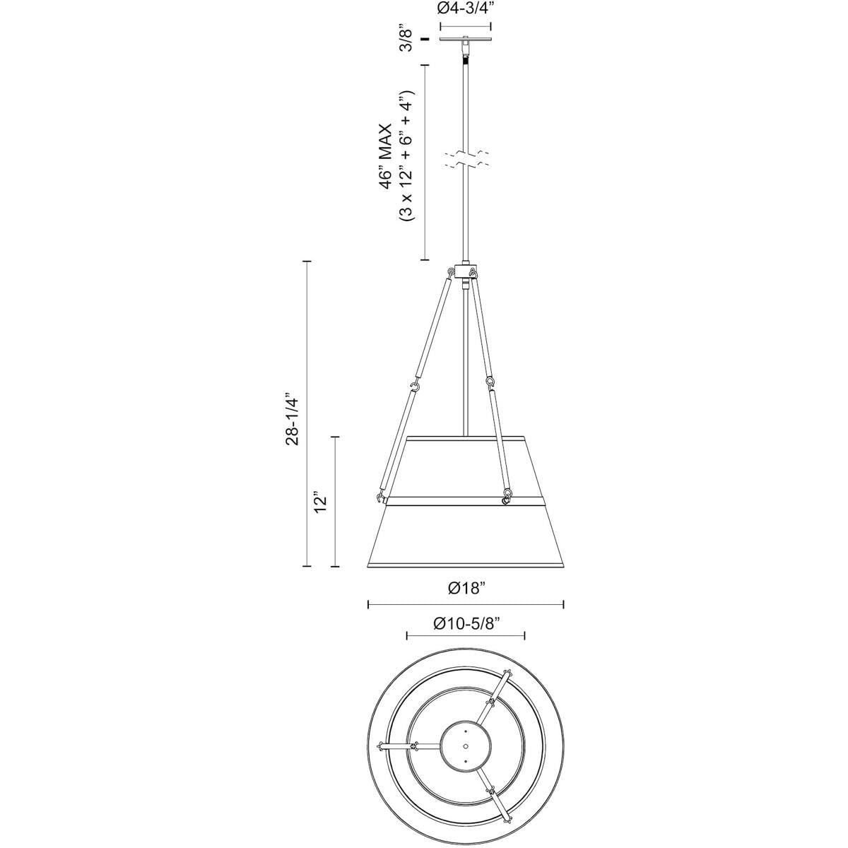 Alora PD546719MBWL OLIVER 18" PD MATTE BLACK WHITE LINEN ROD 46 1X60W E26