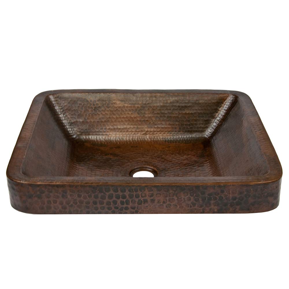 Premier Copper Products VREC19SKDB Rectangle Skirted Vessel Hammered Copper Sink, Oil Rubbed Bronze