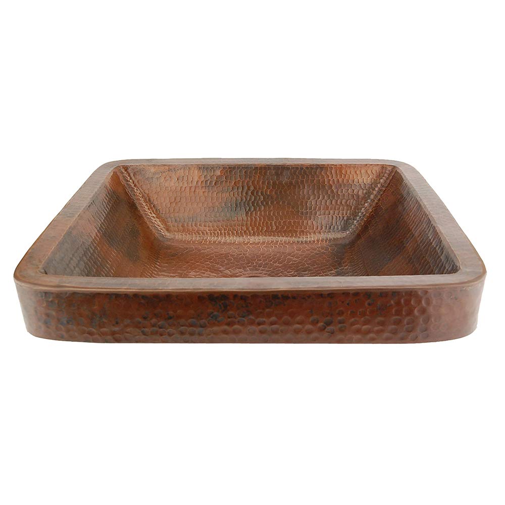Premier Copper Products VREC19SKDB Rectangle Skirted Vessel Hammered Copper Sink, Oil Rubbed Bronze