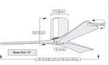 Matthews Fan IR3H-WH-BK-60 Irene-3H three-blade flush mount paddle fan in Gloss White finish with 60” solid matte black wood blades. 