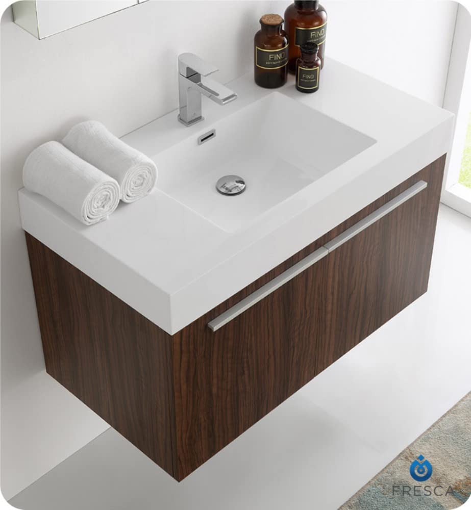 Fresca FVN8090GW Fresca Vista 36" Walnut Modern Bathroom Vanity w/ Medicine Cabinet