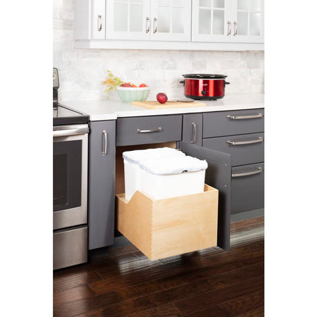 Hardware Resources CAN-WBMD3518WH Double 35 Quart Wood Bottom-Mount Soft-Close Trashcan Rollout for Hinged Doors, Includes Two White Cans