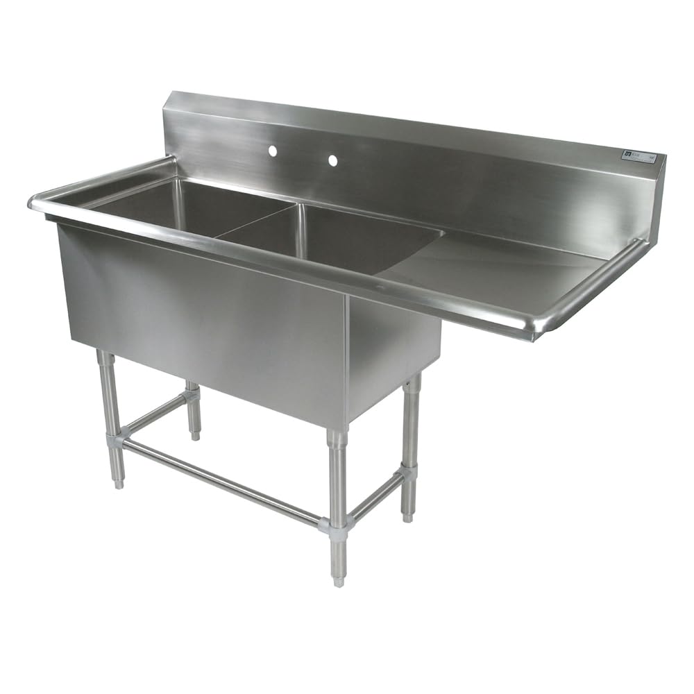 John Boos 2PB3024-1D36R 16GA Compartment Sinks, 2-Bowl, 1 Drainboard, 12" Deep Bowl (PRO-BOWL SERIES)