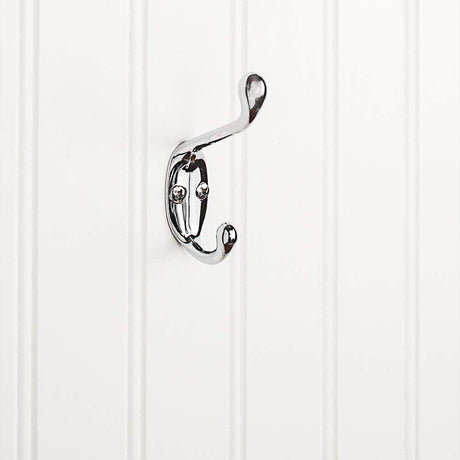 Elements YD40-337PC 3-3/8" Polished Chrome Small Transitional Double Prong Wall Mounted Hook