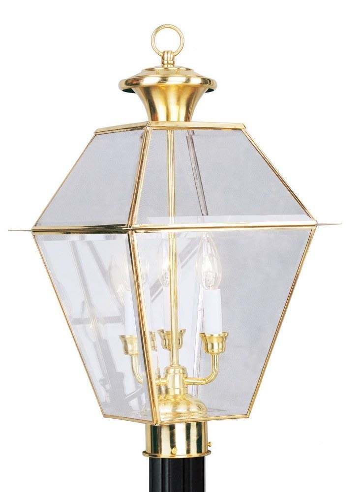 Livex Lighting 2384-02 Outdoor Post with Clear Beveled Glass Shades, Polished Brass