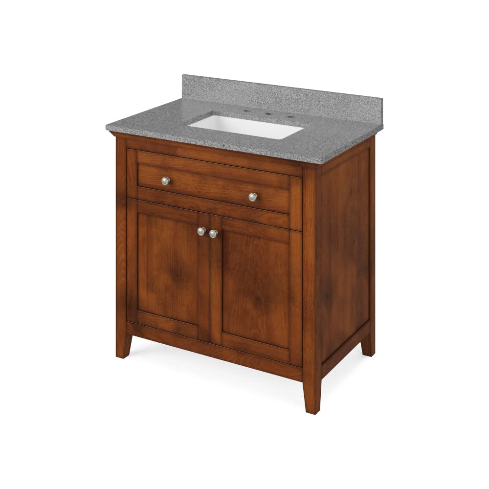 Jeffrey Alexander VKITCHA36CHSGR 36" Chocolate Chatham Vanity, Steel Grey Cultured Marble Vanity Top, undermount rectangle bowl