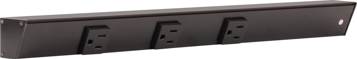 Task Lighting APT18-3B-P-BK-R 18" APT Series Slim Angle Power Strip, Right Entry, Black Finish, Black Receptacles