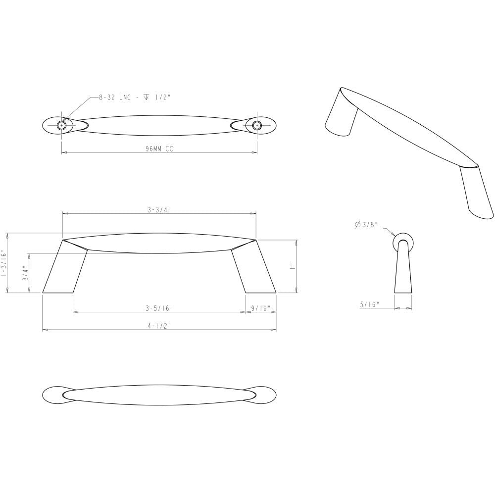 Elements 988-96MB 96 mm Center-to-Center Matte Black Zachary Cabinet Pull