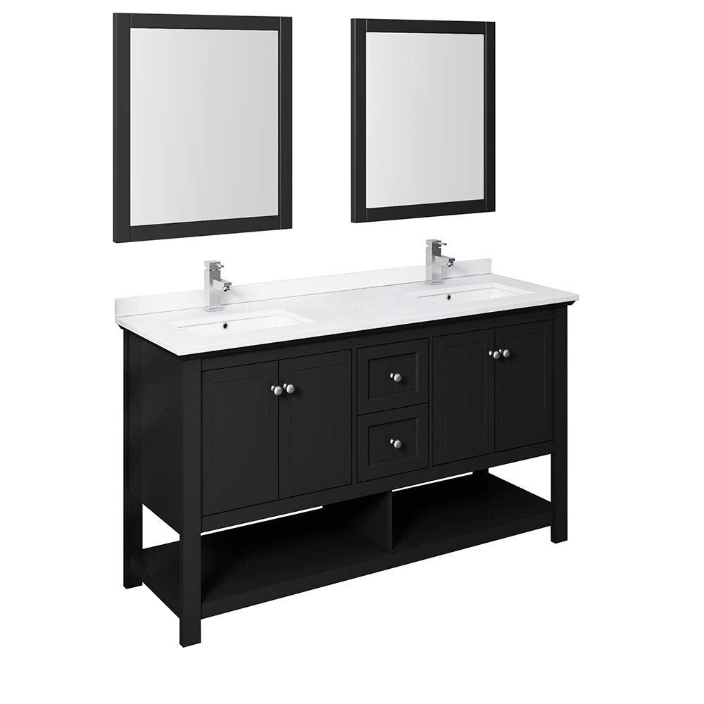 Fresca FVN2360BL-D Fresca Manchester 60" Black Traditional Double Sink Bathroom Vanity w/ Mirrors