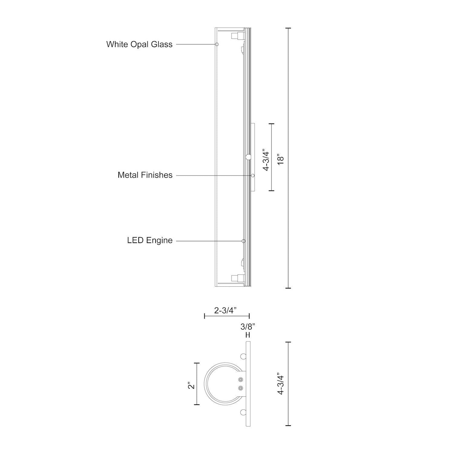Kuzco WS8318-BK BUTE 18" WS Black 120V ELV LED 3000K 90CRI 22W