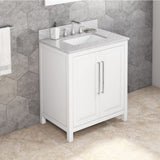 Jeffrey Alexander VKITCAD30WHWCR 30" White Cade Vanity, White Carrara Marble Vanity Top, undermount rectangle bowl
