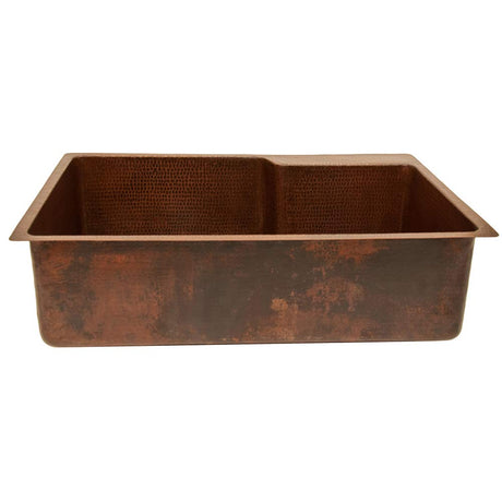 Premier Copper Products KSFDB33229 33-Inch Hammered Copper Kitchen Single Basin Sink with Space for Faucet, Oil Rubbed Bronze
