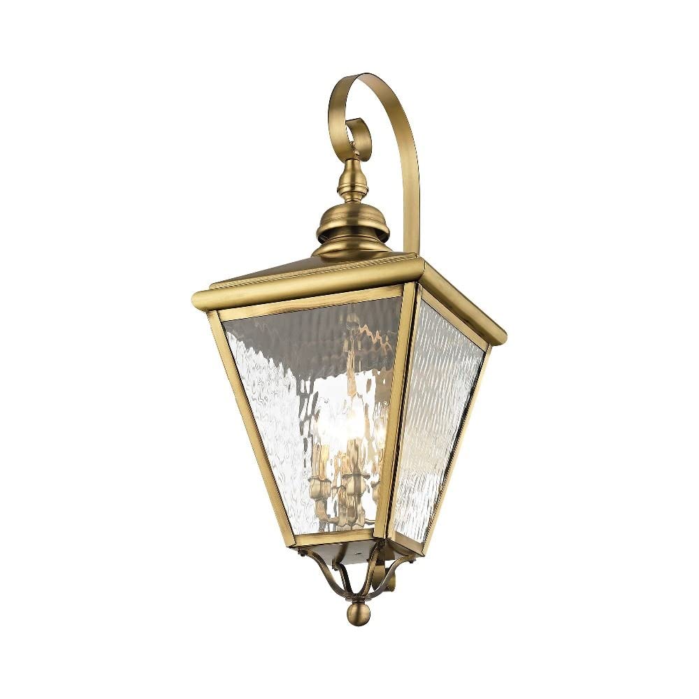 Livex 2036-01 Transitional Four Light Outdoor Wall Lantern from Cambridge Collection Finish, Antique Brass