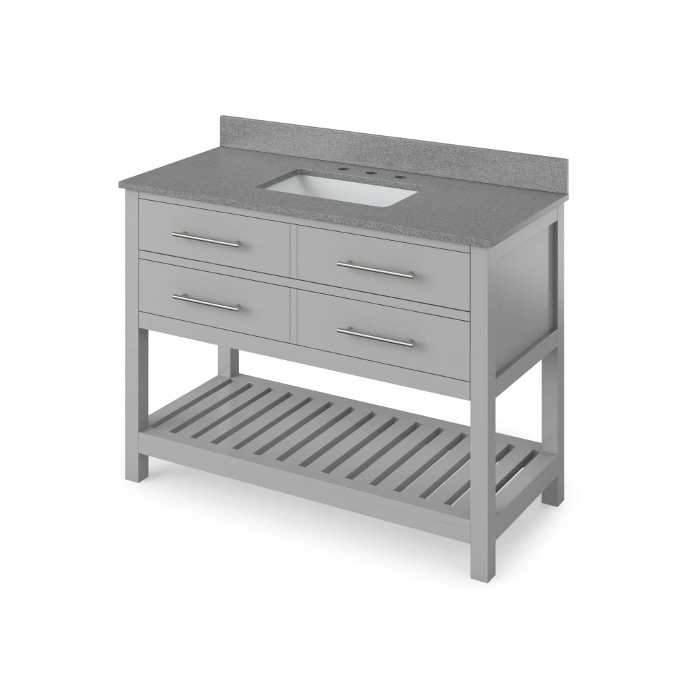 Jeffrey Alexander VKITWAV48GRSGR 48" Grey Wavecrest Vanity, Steel Grey Cultured Marble Vanity Top, undermount rectangle bowl