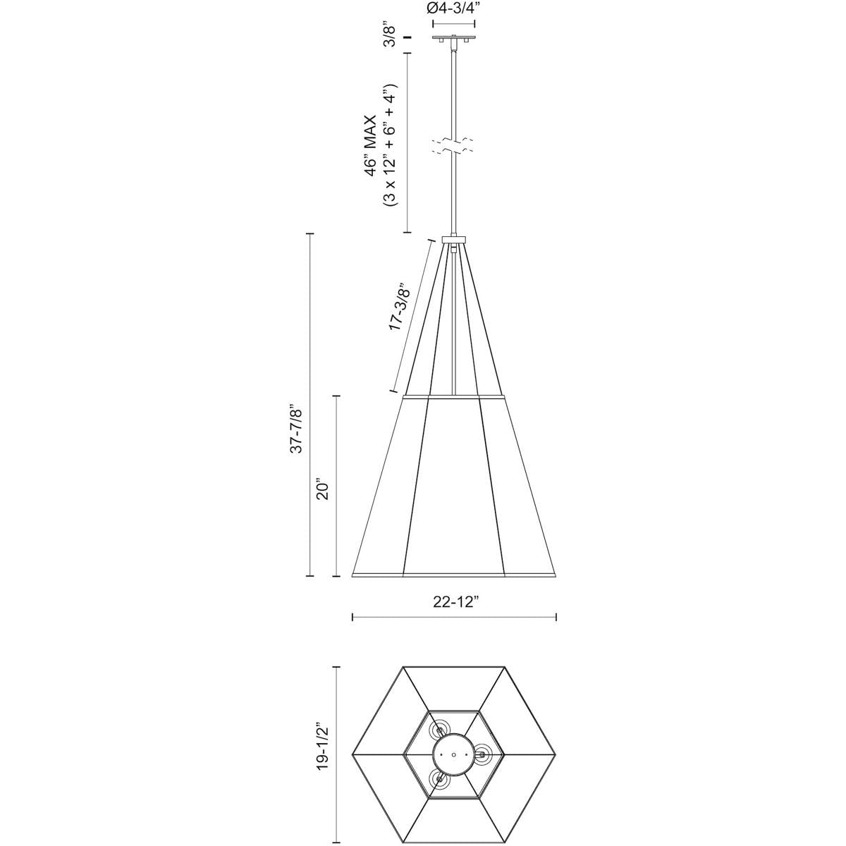 Alora PD545622MBWL MANILA 22" PD MATTE BLACK WHITE LINEN ROD 46 3X40W E26