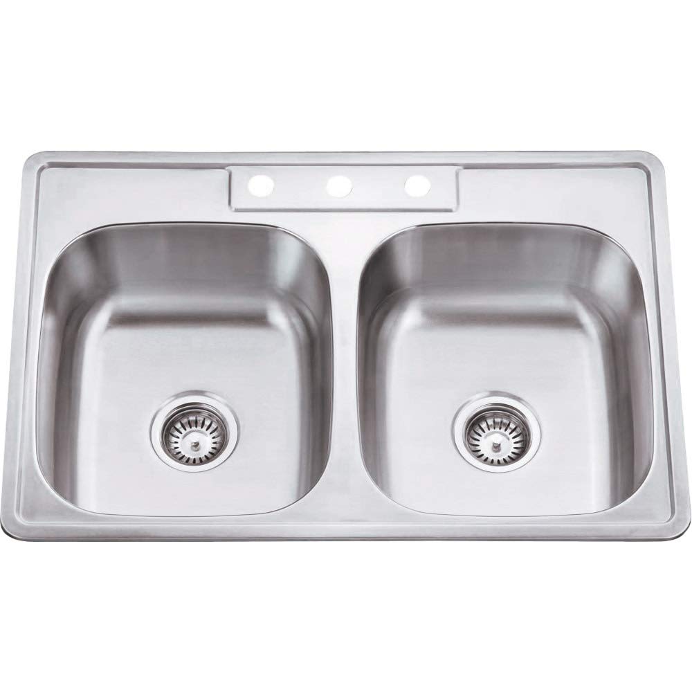 Hardware Resources 910-1 33" L x 22" W x 9" D Drop-In 20 Gauge Stainless Steel 50/50 Double Bowl Sink