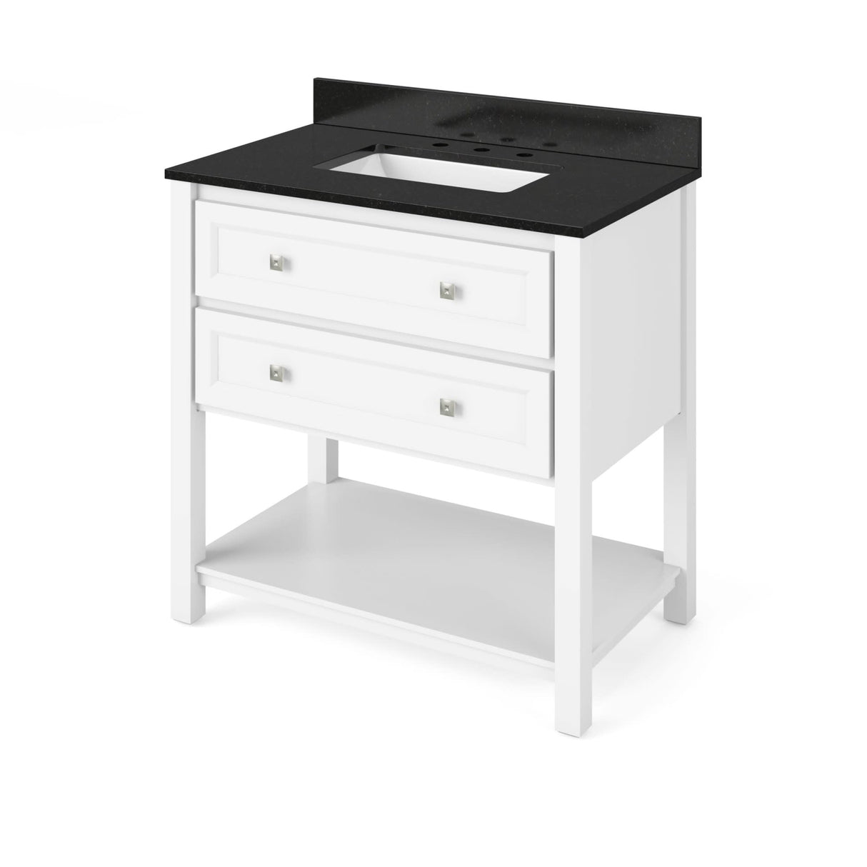 Jeffrey Alexander VKITADL36WHBGR 36" White Adler Vanity, Black Granite Vanity Top, undermount rectangle bowl