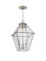 Livex Lighting 2385-91 Transitional Three Light Outdoor Pendant from Westover Collection in Pwt, Nckl, B/S, Slvr. Finish, 12.00 inches, 18.50x12.00x12.00, Brushed Nickel