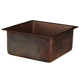 Premier Copper Products BS16DB3 16-Inch Square Hammered Copper Bar/Prep Sink with 3.5-Inch Drain Opening