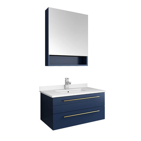 Fresca FVN6130RBL-UNS Fresca Lucera 30" Royal Blue Wall Hung Undermount Sink Modern Bathroom Vanity w/ Medicine Cabinet