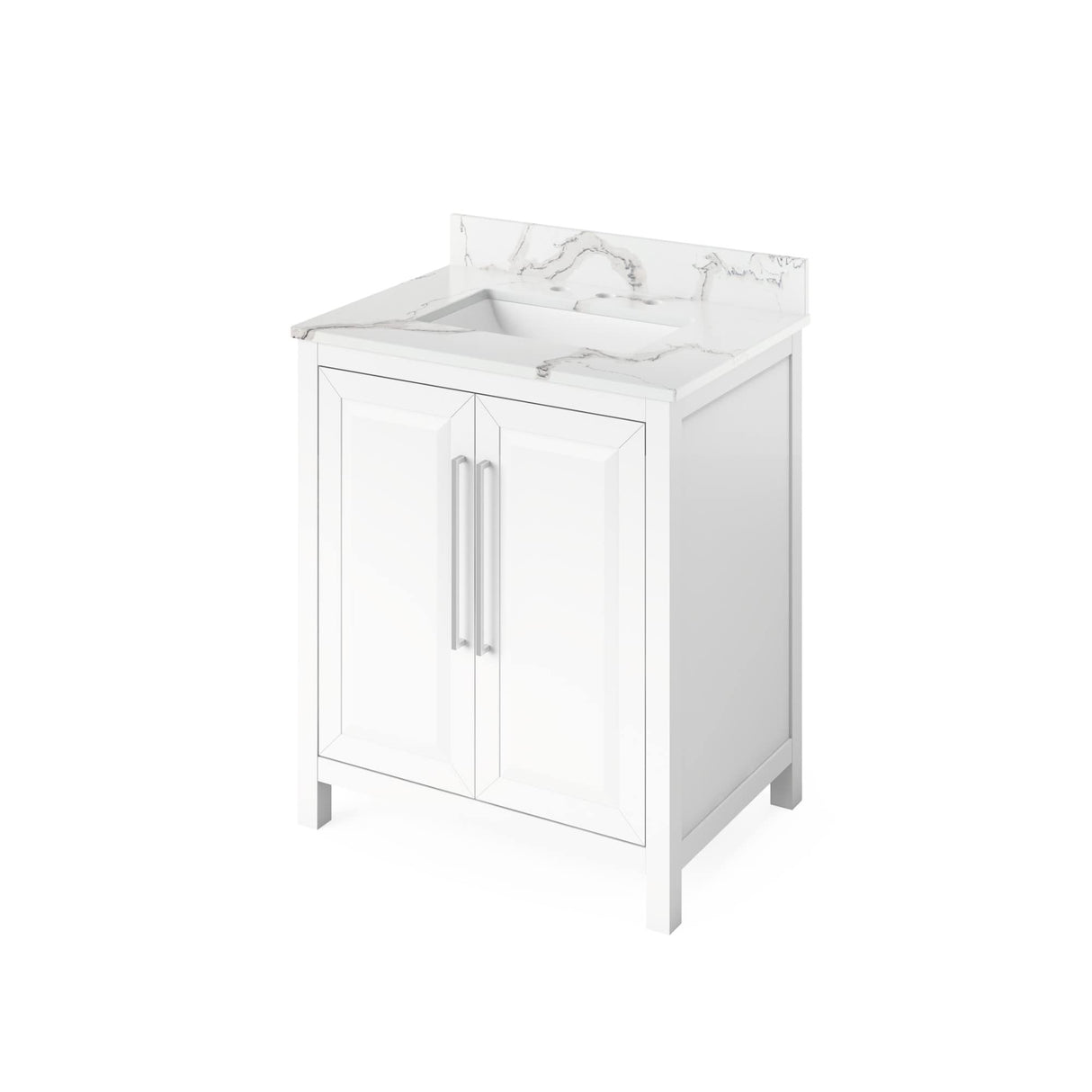 Jeffrey Alexander VKITCAD30WHSGR 30" White Cade Vanity, Steel Grey Cultured Marble Vanity Top, undermount rectangle bowl