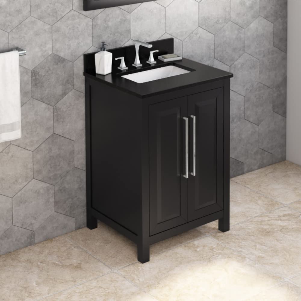 Jeffrey Alexander VKITCAD24BKBGR 24" Black Cade Vanity, Black Granite Vanity Top, undermount rectangle bowl